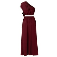 Летни рокли за жени MIDI рокля без ръкави небрежни a-line солидна рокля с едно рамо рокля червен xl