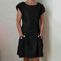 Парти рокля за жени с къс ръкав бутон с двоен джобен контраст моите поръчки Подаръци за приятелка Черен XL