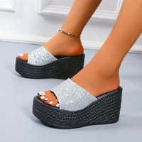Домашни чехли за жени дами модни пайети за риба устата Платформа за клин ежедневни сандали