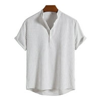 NJOEUS летни върхове бяла реколта от мъжки риза Стойка стойка яка ежедневна свободна голяма ръкав отпечатана риза от печат на блуза с копче за блуза с мъже на клирънс