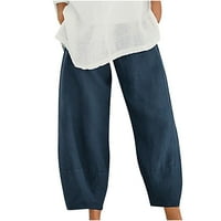 дамски Клинове-дамски летни ежедневни свободни памук и Лен Плътен цвят широк крак панталони флот&с
