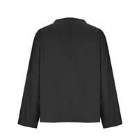 Клирънс под $ Шарела Дамски Пролет Лято в-врата риза блуза дълъг ръкав твърди насипни ежедневни памучни тениски черно, с