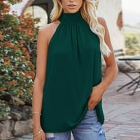 Дамски камизоли модна жена причинно-следствена тениска с тениска за без ръкави на блуза летни върхове на летни върхове за кърмене, зелено, 3XL