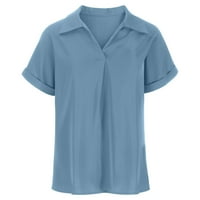 Xysaqa женски облечени ежедневни върхове v шия късо ръкав блузи на разхлабена яка туника риза