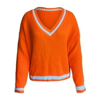 Бутон жилетка карирани пуловери за жени жилетка дамски есенни върхове, Случайни в-врата контрастен цвят пуловер дълъг ръкав пуловер Коледа жилетка дамски