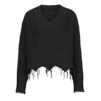 Дамски пуловери-ежедневни секси мода Плътен Дълъг ръкав в-врата навехнат пуловер блуза блузи черни с