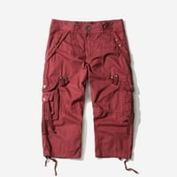 Леодай панталони За Мъже клирънс мъжки ежедневни чист цвят на открито джоб Плаж работа панталони товари Шорти панталон вино 16