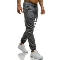 Мъжки ежедневни спортни панталони слим фит печатни Панталони бягане Джогери анцуг-сиво с