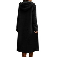 Женски палто с дълъг ръкав твърд цвят качулка, разхлабени тоалети Fau кожени палта палта палта