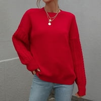 Zanvin дамски есенни модни пуловери, жени ежедневни твърди плетене дебела игла с усукано въже с дълъг ръкав кръгла врата пуловери блуза каки xl