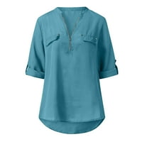 Небрежни ризи с дълъг ръкав за жени Tunic v Teny Zip Up плюс размер зимни върхове Зимна мода