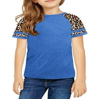 Langwyqu Girls Небрежно късо ръкав леопардов печат Детски тениски Размер 4- години