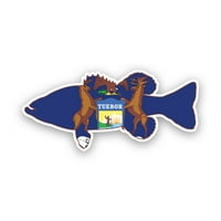 Мичиган бас флаг стикер Декал - самозалепващ винил - устойчив на атмосферни влияния - направен в САЩ - Largemouth Sport Fish Angler Cradching Fish Angler Perch MI
