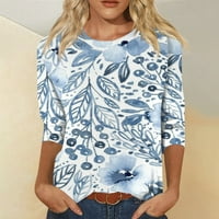 Ханас оглавява женската модна ежедневна седма ръкав отпечатан тениска с тениска с о-деколте отгоре светло синьо xxxl