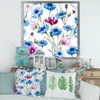 Дизайнарт' розови и сини диви Метличини ' традиционна рамка Арт Принт