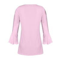 Плюс размери върхове за женски бутон за ръкав надолу по планик плисирана туника тениски ризи за жени Скриване на корема с гамаши свободни годни жени блуза розово 2x