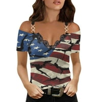 Американски флаг върхове жени Патриотична риза 4 юли Топ звезди Ивици Печат Тениска САЩ флаг Тий върхове Независимост Ден на печат блуза Данте