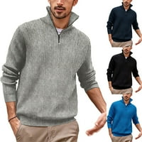 Мъже Turtleneck пуловер с дълъг ръкав небрежен хлабав цип върхове тениски пуловер сив 3xl