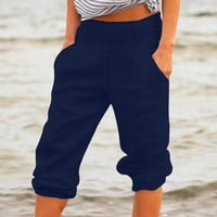 Xinqinghao Plus Размер товарни панталони за жени с твърд цвят на жените панталони панталон и бельо ежедневно подрязани панталони товари с товари за жени ВМС L