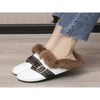 Eloshman Mules for Women Flats Плъзнете се на равни мулета на равни мулета топли обувки на закрито или на открито бяло 5.5