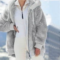 Mrulic палто за жени за шиене на джобни джобни пуловери пуловеридички за топла изкуствена вълнена джобове палто изтрива женски якета палта сиво + s