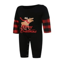 Коледно семейство, съвпадащо с пижами, върхове с дълъг ръкав с елен с карирани панталони, костюм за възрастни, деца, бебе, черно червено