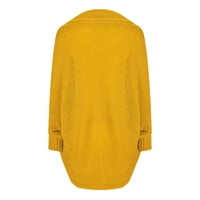 Дълги жилетки пуловери за жени ежедневни плътни плетене свободни дълги ръкави кръгла врата пуловери върхове жълти s