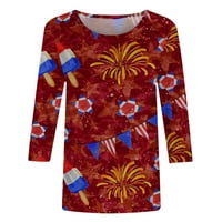 Jmntiy жени модна отпечатана тениска със средна дължина ръкави блуза кръгла шия ежедневни върхове Разпродажба на клирънс