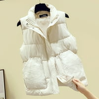 Symoid Womens Coats & Jackets- Pocket жилетка Кратко яке Зимно без ръкави Изключете яка цип Слиден връх на връхни дрехи бежово XL