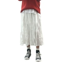 Zhizaihu Flowy Skirt Женска мода с висока талия с мошена от пола на пола на пола еластична талия универсална есен и зимна пола летни поли бели m