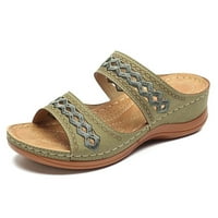 Дамски сандали клинове Мода плъзгачи приплъзване каишка летни чехли за жени зелен размер 7.5