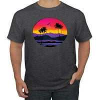 Wild Bobby, Tropical Paradise Beach Sunset, улични дрехи, Men Graphic Tees, Light Turquoise, 2XL