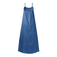 Дами класическа синя регулируема дънкова рокля с дънкови рокли дълга рокля