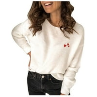 Пуловери за жени модерни дълги ръкави блуза пуловер за гърди плетен пуловер кръгла врата пуловер памучен смес бял xl
