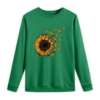 Rollback слънчогледови ризи за жени Небрежни дълги ръкав сладък модел отпечатани екипажи Суичърс Леки пуловер Топс Моден есенни блузи