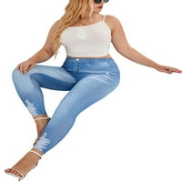 Луксплум жени отпечатани дънкови клинове Плюс размер Виж печат Извънгабаритни фалшиви дънки тънък годни дъна спортни панталони син 3ХЛ