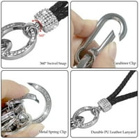 Сплетен комплект ключодържатели d форма Ключ на колата POM POM CARABINER CLIP Котва Кристални Rhinestones Keyring Bling Key Fob for Women Girls Gift