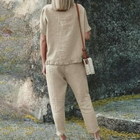 Модна жена кръгла шия солидна блуза с къс ръкав +разхлабени панталони комплекти Tietoc