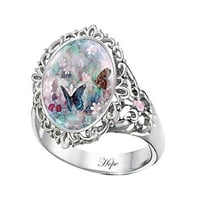 Taicanon Цветна пеперуда пръстен овален кристал сватбена годежна парти кристали прости модни бижута за жени момиче подарък