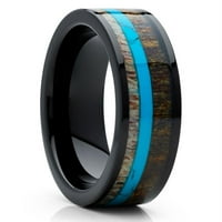 Сватбен пръстен на Antler Antler, тюркоазено волфрамов пръстен, сватбен пръстен, черен волфрамов пръстен, юбилеен пръстен, годежен пръстен, комфорт