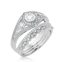 Античен стил Красива Арт Деко 2. Карат кръг нарязани диамант моасанит уникален годежен пръстен, реколта поглед годежен пръстен в 10к твърдо бяло злато, подарък за не?