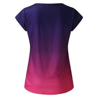 Женски бутон за блуза Блуза Дамски ежедневен лятен печат V Вратни върхове с къс ръкав ризи за тренировки Небрежни тениски леки рокли риза за жени