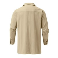 Мъжки модни ежедневни класически горни ризи твърди цветни джобове памук и бельо риза с дълъг ръкав с дълъг ръкав с дълъг ръкав