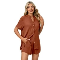 Valcatch женски пижами комплект бутон с къс ръкав надолу с V-образно деколте за домашно облекло и къси панталони