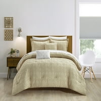 Шикочен дом Janea 5-Piece Comforter Set Clip Jacquard Geometric quatrefoil дизайн, крал, сиво
