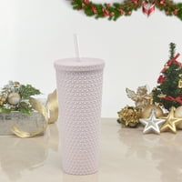 Крепежни елементи 4пк 26оз ДВ като пластмасова мека на допир текстурирана чаша със слама, розова
