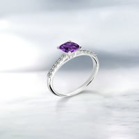 Gem Stone King 0. CT възглавница лилаво аметист бял диамант 10K бял златен пръстен