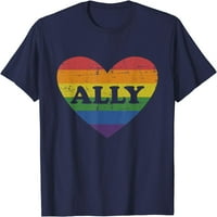 Дърво съюзник дъга флаг сърце за ЛГБТ гей и Лесбийки подкрепа тениска