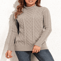 Красива женска туника пуловер кабел плета макет врата пуловер дълъг пуловер върхове