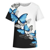 Тениски за екипаж с къси ръкави с пеперуда за дамски летни ежедневни върхове Блузи за жени мода за жени